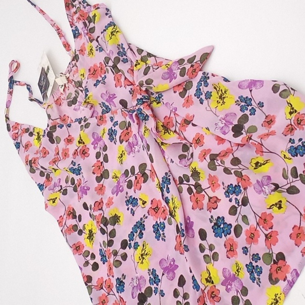 Miken Tie-Front Faux-Wrap Cover-Up Dress Orchid Bouquet Tea Rose XS